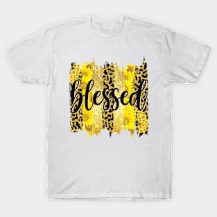 Blessed Sunflower and Vibrant Pattern Inspirational Message T-Shirt